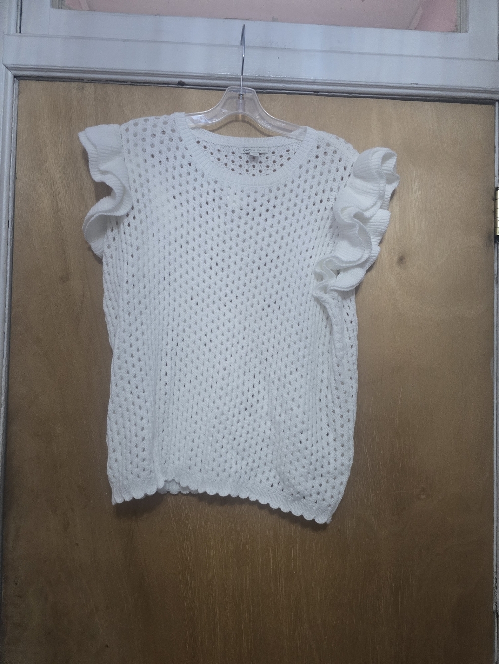 White Ruffled Sleeve Knit Shell Top - Picture 2 of 5